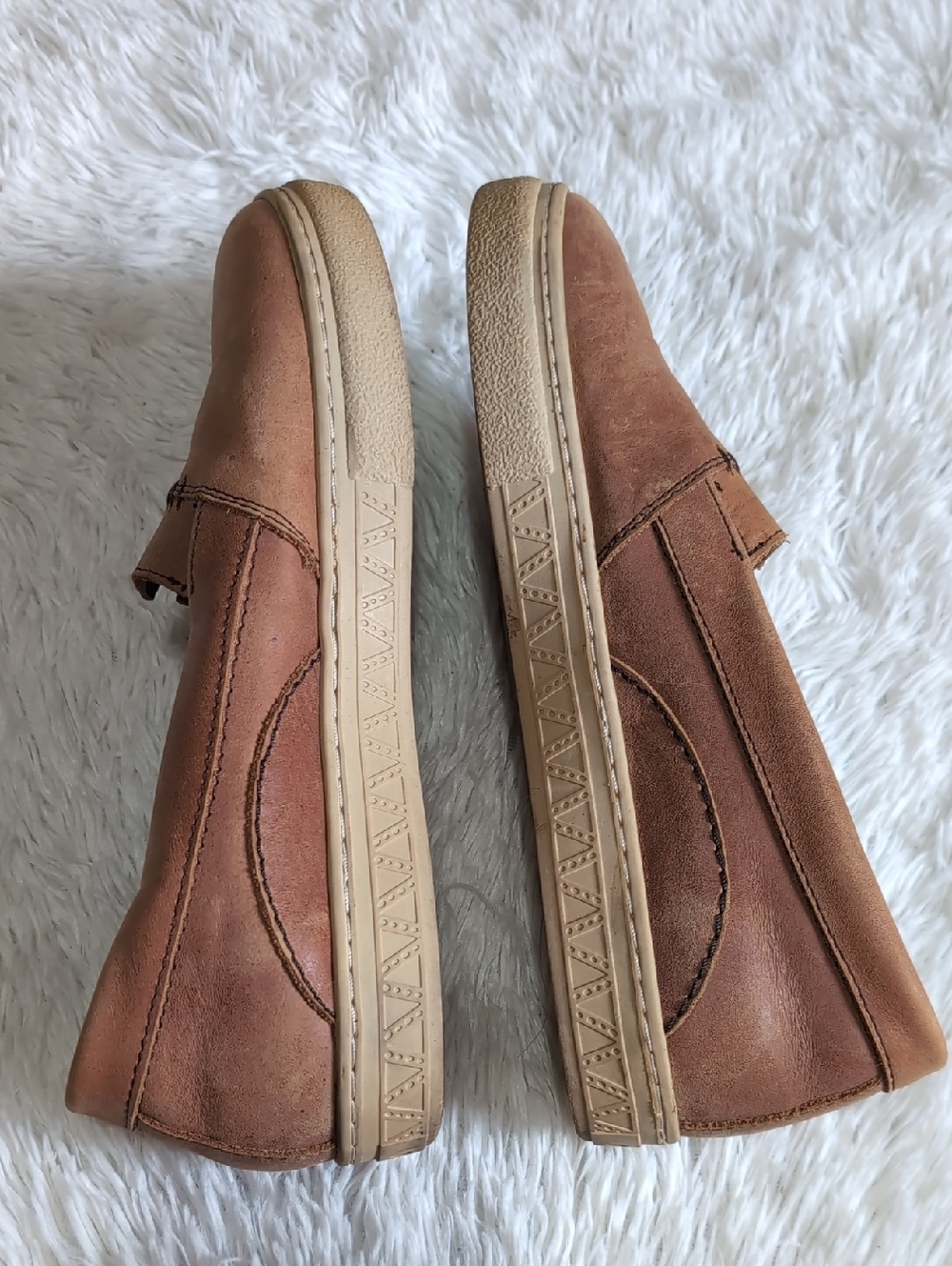 Oliberté Tan Leather Slip On Loafers with Map Print Sole Made In Africa 42/9 - Picture 4 of 8